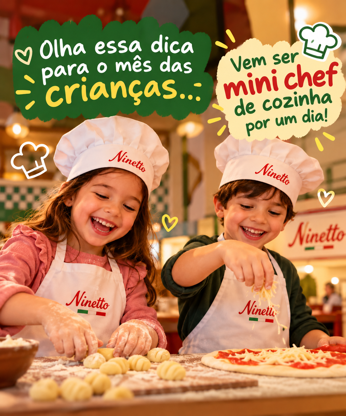 Crianças viram mini chefs no Ninetto durante o mês das crianças